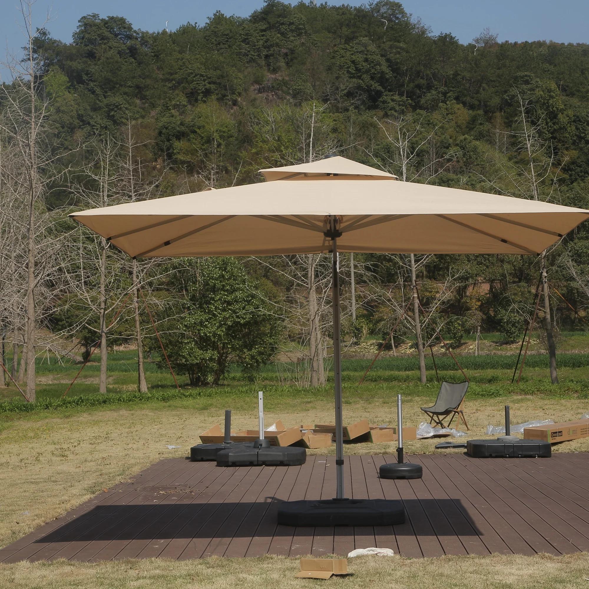 9*11 FtRectangle Cantilever Patio Umbrella with Center Pole Elegant Outdoor Furniture & Base Set