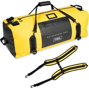 Airtight Zipper  Duffel Bag 110L- 700D PVC Dry Bag  Dry Bags with Straps&Handles for Camping Boating Kayaking Rafting Canoeing Gym Beach  Roof Storage (Yellow)