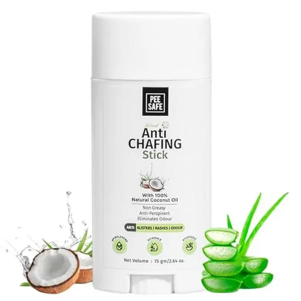 Pee Safe Anti Chafing Stick | With Natural Coconut Oil & Aloe Vera | Non Greasy Balm for Thigh, Underarm, Groin | pH Balanced Skin Protection for Men & Women | 2.65 Oz (75g)