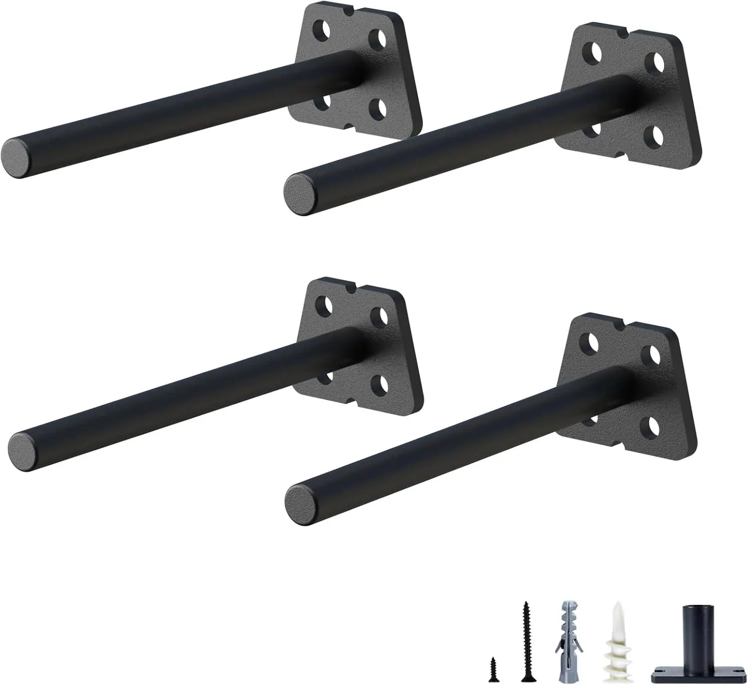 4-Pack 4-Inch Heavy Duty Invisible Floating Shelf Brackets, 1/2” Diameter Precision Welded Solid Steel with Black Coating, 150 lbs. Large Capacity Blind Shelf Support Hardware for Kitchen, Fireplace Mantel