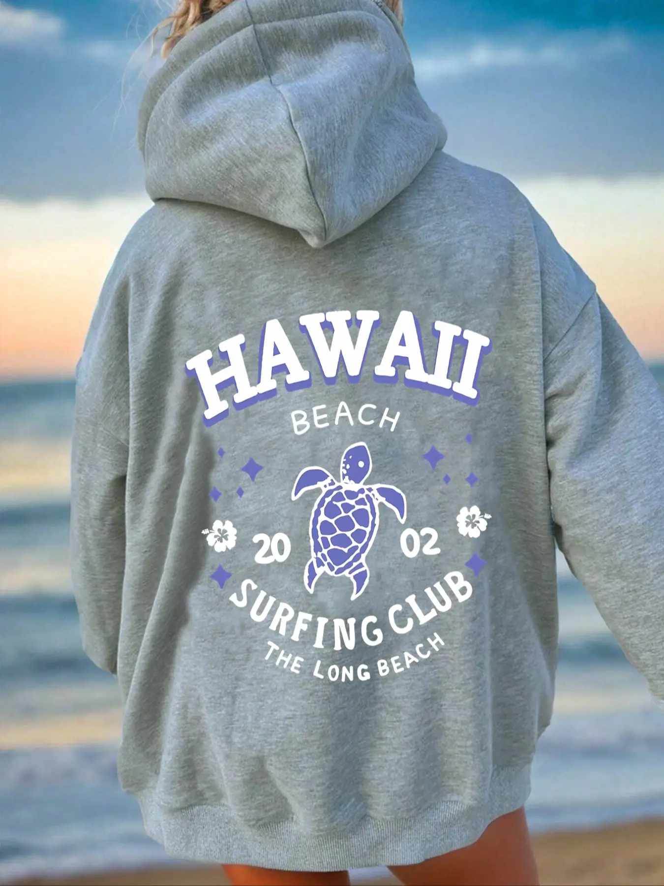Chic Women's Turtle Print Hoodie with Drawstring Detail & Pocket, Casual Long Sleeve Pullover, Fall Winter Wear