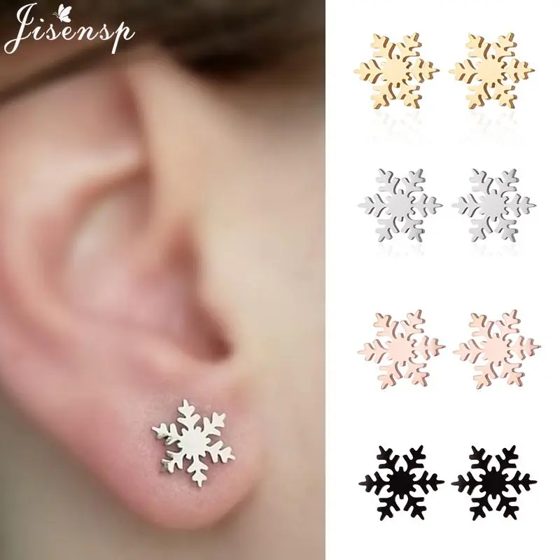 Fashion Cute Snowflake Stud Earrings for Women Girls Stainless Steel Christmas Jewelry Small Flower Earing Vintage Pendientes