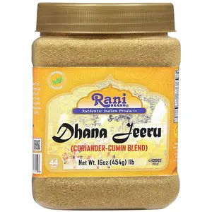Rani Dhana-Jeeru (Coriander-Cumin Blend 50-50) Powder 16oz (1lb) 454g PET Jar ~ All Natural | Salt Free | Vegan | Gluten Friendly | NON-GMO | Kosher | Indian Origin