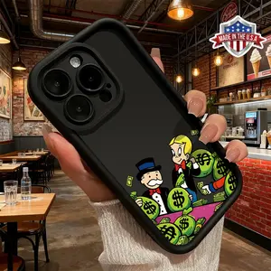 Funny Artistic Cartoon Rich Man Money Bag Cash Coin Pattern Phone Case for iPhone 17 16 15 14 Pro Max 13 12 11 XR XS Plus Air Samsung Galaxy S25 S24 S23 Slim Shockproof Anti Drop Protective Durable TPU Cases anxiety