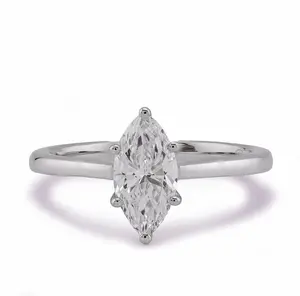 14K White Gold 1CT Marquise Centre Solitaire Lab Diamond Women Ring