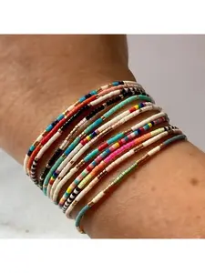 Boho Style Delicate Tiny Beads Bracelet Set, bohemian bracelets, boho style bangles, Trendy Unique Girls' Woven Colorful Bead Necklace, 8pcs Fashion Jewelry Collection