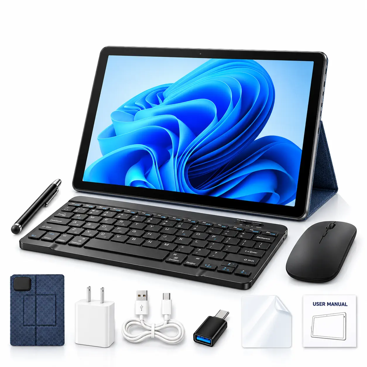 10.1" Android 15 Metal Tablet with Keyboard-Mouse Bundle, 8GB RAM 256GB Expandable ROM, HD Touchscreen, Protective Case, Charging Adapter, Portable for Students & Home Office