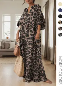 Women's Casual Boho All-Over Leopard Print Dress, Boho Style Womenswear, Street Long Dress for Vacation Wear, Ladies Clothes for Daily Wear, Casual Comfy Chic, Casual Boho Elegant, Casual Fashion Wear