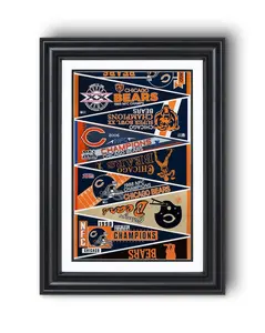 [Unframed] Chicago Bears “Vintage Pennants 1960–2025” Collection Print – Classic Football Wall Art