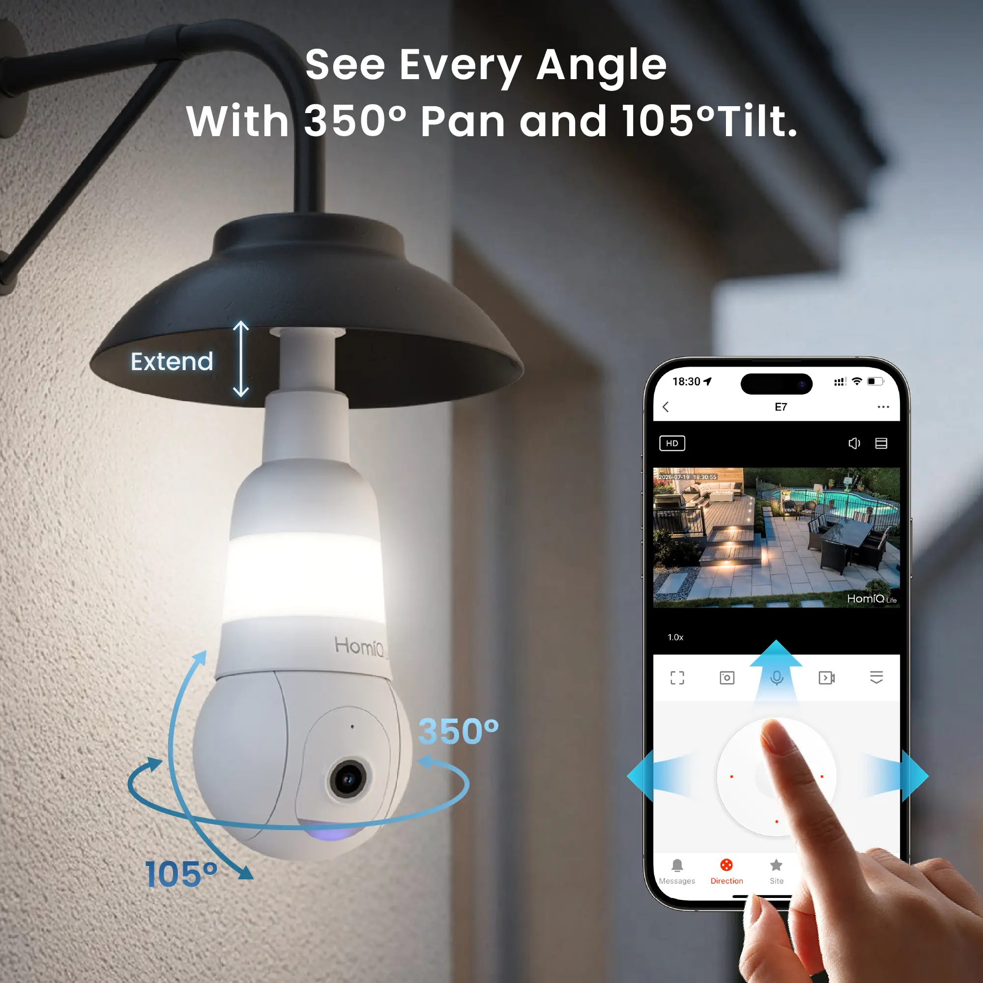HOMIQ LIFE 3MP 2K E26/E27 Wireless Light Bulb Camera Security, 2.4GHz-5GHz WiFi, Digital Full Color Night Vision, Motion Detection, 2-Way Audio, Easy Install, Remote Control Security Cameras & Systems Monitoring, Alexa-Enabled (Indoor/Outdoor)