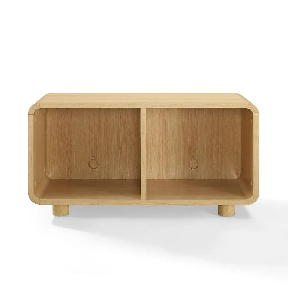 Modern Marketing Concepts CF1136-AH Zoe Medium Wood Record Cabinet - Ash Finish, MDF Frame, 42x7x20in, Holds 180 Vinyls, Concealed Cable Management, Organic Round Single Unit Living Room Storage Console Furniture