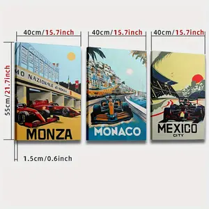 3-Piece Vintage F1 Racing Poster Set – Monza, Monaco & Mexico Retro Canvas Prints – Classic Grand Prix Wall Art for Car Fans