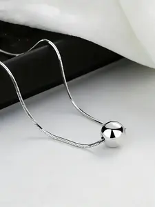 Sterling Silver Simple Ball Decor Minimalist Round Pendant Necklace for Women & Girls, All Seasons Accessory, Trendy Charm Necklaces, Jewelry for Party, Daily Clothing Decor, Trendy All-match Jewelry for Anniversary Gift