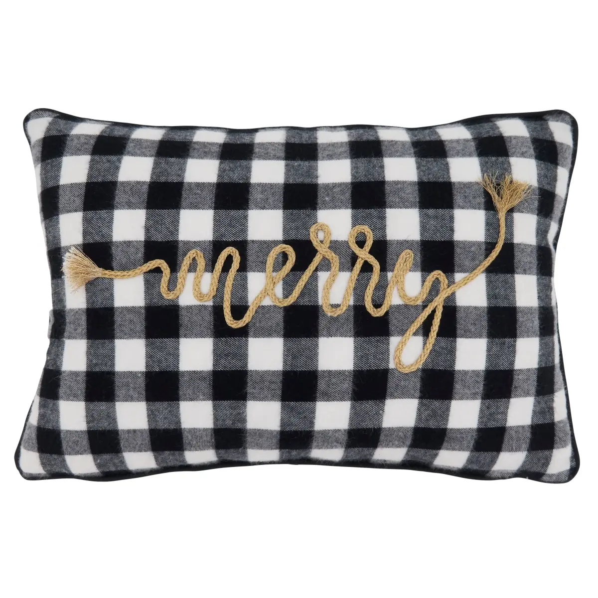 SARO 1320.BW1218BP 12 x 18 in. Oblong Black & White Buffalo Plaid Merry Throw Pillow with Poly Filling