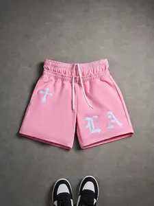 American High Street La Cross Print Shorts, Loose Drawstring Design, Y2K Hip-Hop Style, Summer Casual Wear, Fashion Streetwear Essential