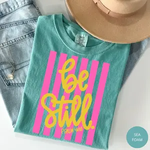 Be Still Psalm 46:10 Comfort Colors T-Shirt, Pink Striped Top, Bible Verse Tee, Inspirational Religious Graphic Tee