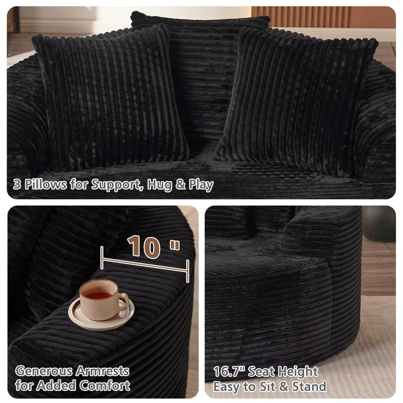 CAODOC 59" W Oversized Round Sofa Bed - Boneless&Modern O-Shape, Modern Deep Seat Couch with 3 Pillows, No Assembly Required, Plush Corduroy Fabric