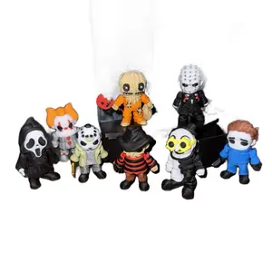 8 Horror Movie Mini Flexi 3D Printed Figurines - Halloween Spooky Season Collection of Iconic Characters with Unique Texture and Look for Horror Fans Collectible Room Decor Statue Decoration Figure Ornaments Figurine office home desk figurine ornament