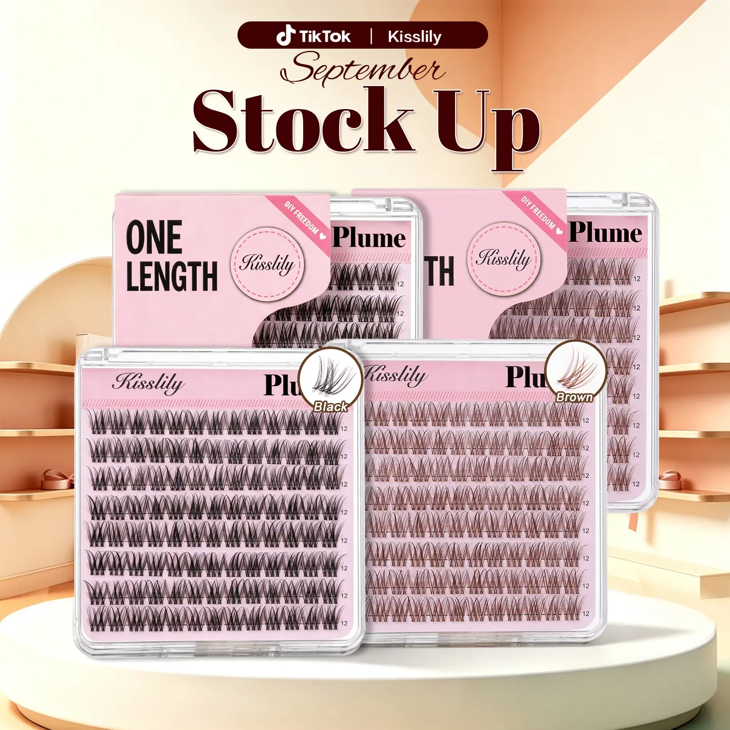 Plume One Size | Kisslily Brown Single Length Cluster Lashes, 8mm/10mm/12mm/14mm/16mm Invisible Band, C Curl, Lightweight&Weightless Softness, Waterproof DIY Makeup Eyelash Extensions for Natural Flawless Look, Invisible Band Lashes #tiktokshopstockup