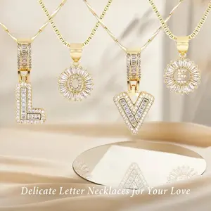 2 Pcs 14K Gold Vacuum Plated Copper with 5A+ Sri Lanka Zircon A-Z Letter Necklace Miami Italy Mexico & Micro Inspired for Women & Men Luxury Jewelry,Daily Wear,Casual Fashion,Gift Idea,,Classic,Hip Hop,Simple,