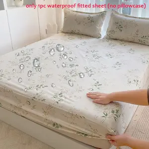 1pc Fitted Sheet, Waterproof & Stain-Resistant Full-Wrap Fitted Sheet, Plant & Floral Print Non-Slip Mattress Cover, Water-Proof Urine-Proof Bed Protector Sheet, Protective Sheets