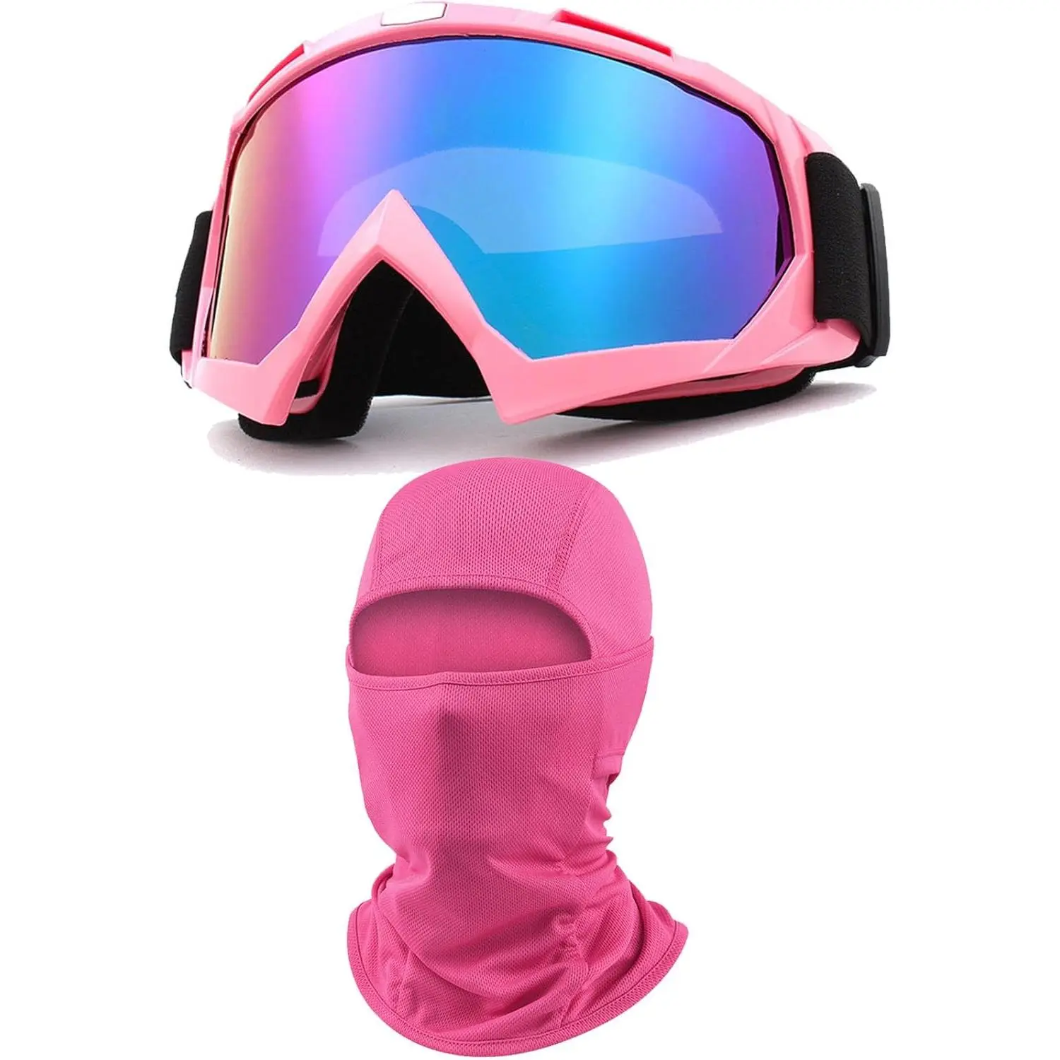 Girls' Motorcycle Goggles & Balaclava Set - Adjustable Cotton Strap, Bendable OTG Eyewear, Color-Matching Face Mask, Durable Dirt Bike Accessories, 1 Size Fits Most, for Openface Helmets, Motocross, Jet Skiing, Kite Surfing (Youth/Teens), One Size Fits Mo