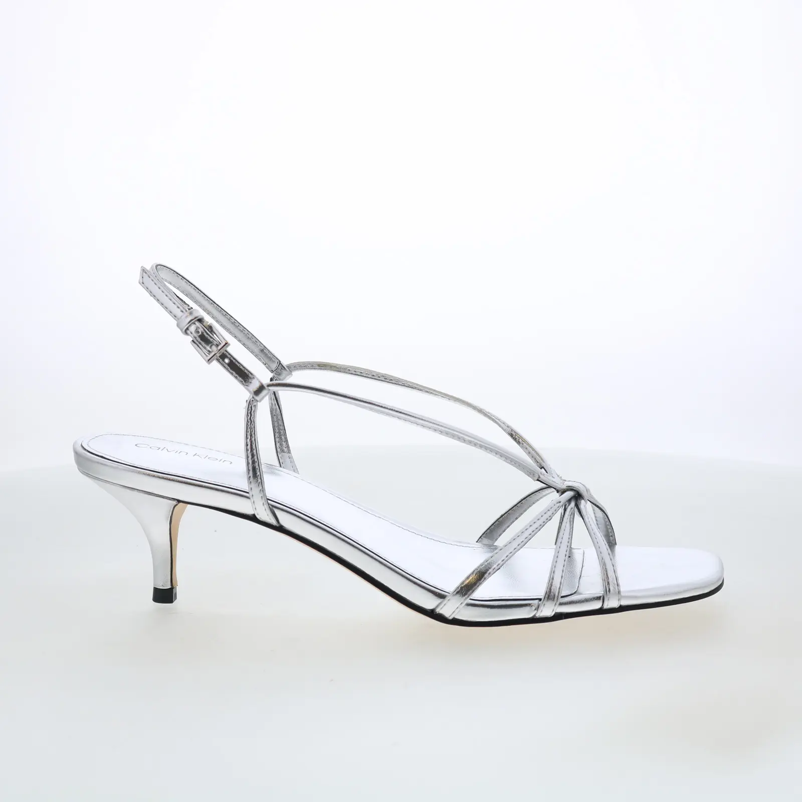 Calvin Klein Poeta KCPOETA2 Womens Silver Leather Strap Heels Shoes