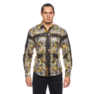 Mens Luxury Brand Printed Silk Like Shirts-HLS2002L-519