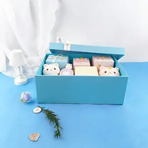 1pc Blue Ribbon Folding Gift Box, Wedding Birthday Party Favor Packaging Box, High-End Ribbon Decorated Gift Case, Holiday Gift Storage Display Box, Suitable for Valentine's Day Christmas Anniversary Gift Wrapping