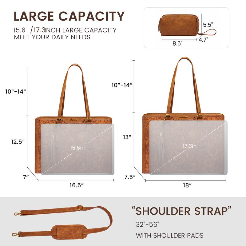 【Valentine's Day Gift】LOVEVOOK Canvas Laptop Tote Bag 15.6 & 17.3 inches for Women with Clutch Purse, Lightweight Tote Bag with 2 Cup Holder, Purses for Women, Computer bag for Work, Office, Casual.  TikTokShopJumpstartSale