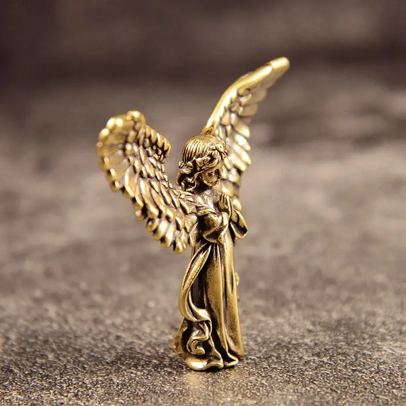 Brass Angel Figurine with Wings, Trendy Unique Decorative Desktop Decor, Perfect Gift for Girlfriend & Angel Collection, Desktop Decoration Ornament, Trendy Desktop Ornaments