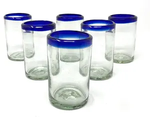 Cobalt Blue Rim Juice Glasses - Set of 6 (8 oz each)