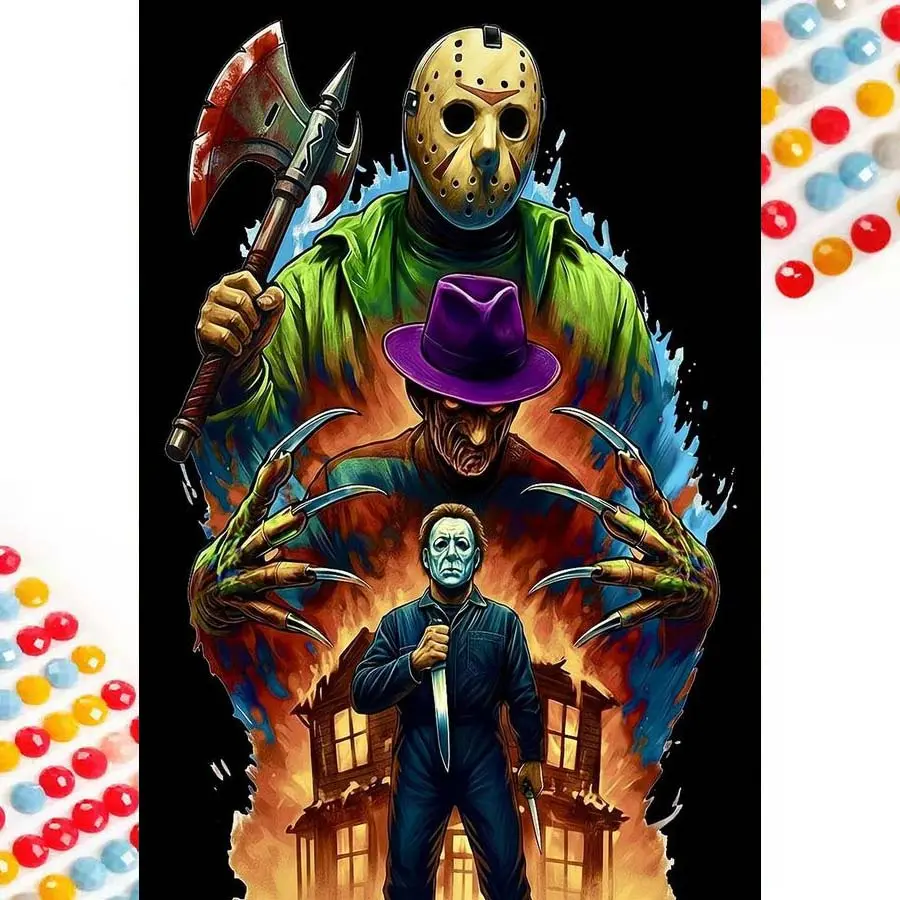 5D DIY Full Drill Round Diamond Painting - Diamond Painting Kit Horror Characters Mosaic Canvas DIY Craft Wall Art, Home Wall Decoration DIY Diamond Arts