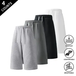 4-Pack Summer Vibes Men’s Casual Sweat Shorts, 7-Inch Knee-Length, Soft Fabric, Drawstring Elastic Waist, for Everyday Wear