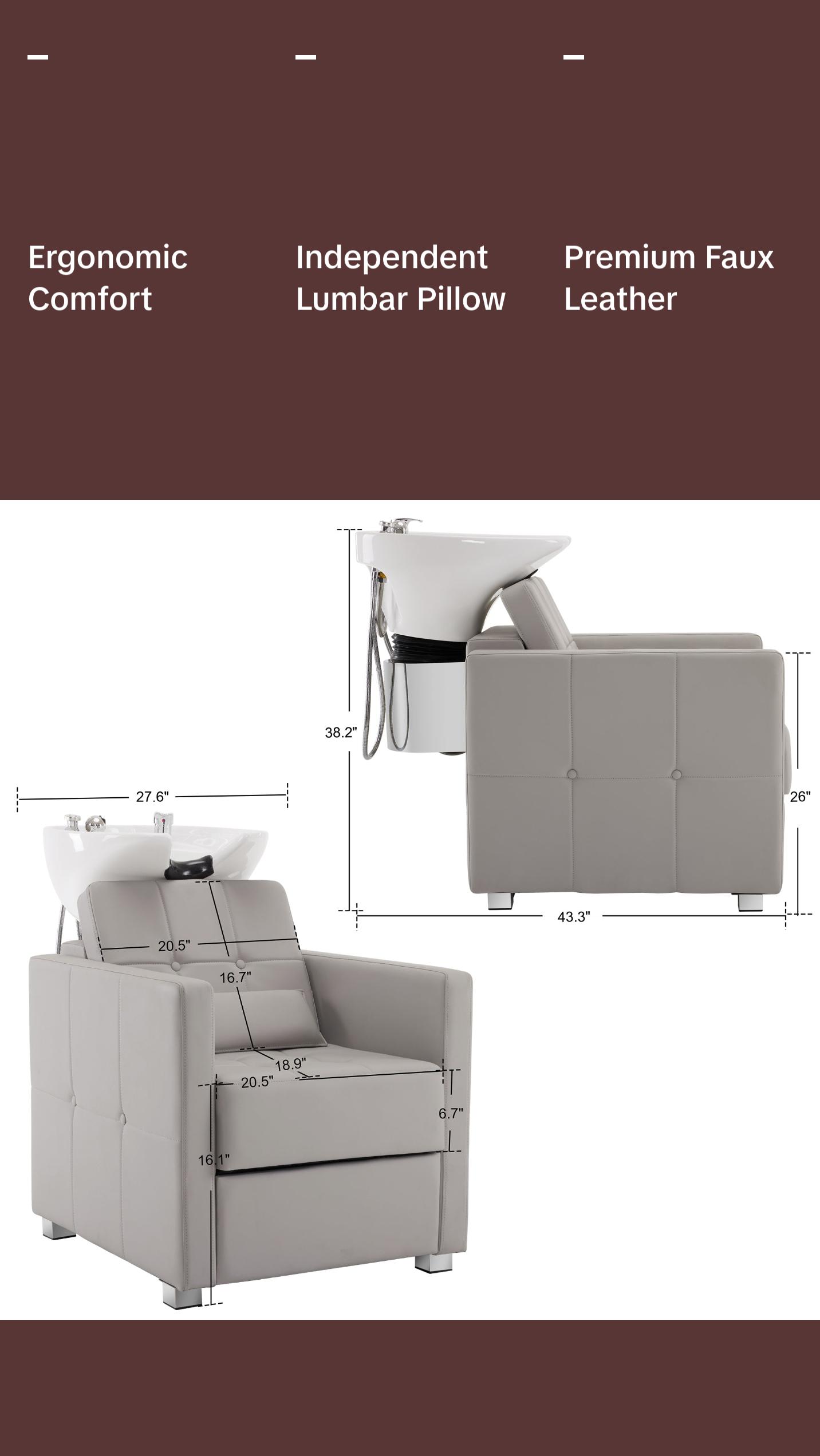 BarberPub Shampoo Chair with Backwash Ceramic shampoo Bowl Unit Station 9309