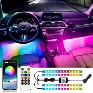 LED Car Strip Lights Interior, Smart APP Control and Remote Dual Control, 12V Under Dash Footwell Neon Internal Lighting Kit with Car Charger, Multicolor Mode and Mode smart app control interior  led  lights aesthetic  car  mods