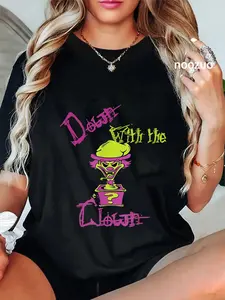 100% Cotton Unisex Cool Unique Down With the Clown ICP Design Men's Black Cartoon T-Shirt Casual Top