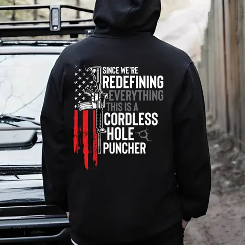 Cordless Hole Puncher T-shirt, Sweatshirt, Hoodie – Tactical Humor Gun Graphic T Shirt for Men – Patriotic Freedom Statement Sweatshirt