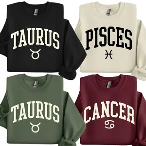 All 12 Zodiac Sign Sweatshirt – Bold Astrology Letter Graphic Crewneck for Adults, Taurus Pisces Cancer Star Sign Collection, Unisex Horoscope Gift for Men & Women