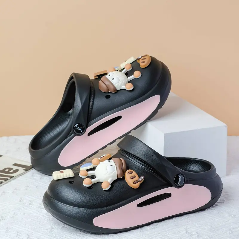 Women's Cute Cartoon Bear Design Clogs, 2024 New Style Casual Comfortable Hollow Out Design Clogs, Fashionable Non-slip Clogs for Summer Beach Vacation, Lightweight Slipper, Sandals