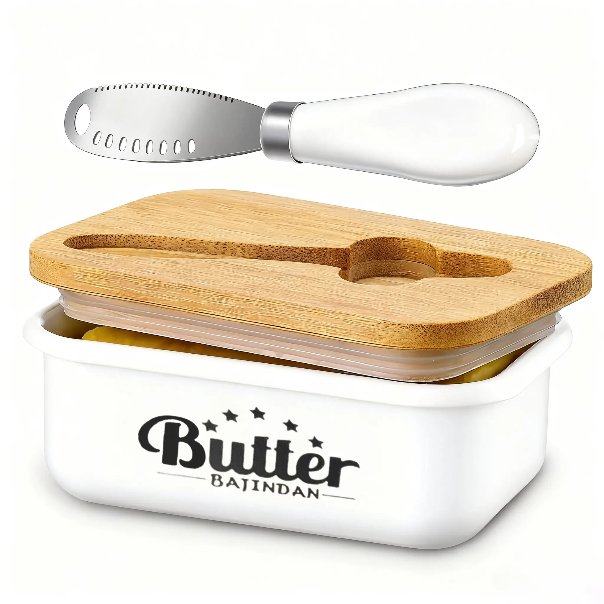 Butter Dish with Lid & Silicone Seal for Countertop White, with Butter Knife, Suitable Capacity, Great Sealing, Home Decor Kitchen Gift Housewarming Gift