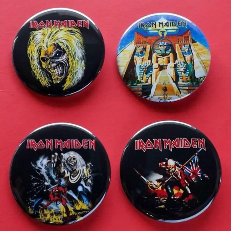 Iron Maiden Pinback Buttons for Shirts and Clothing - 2.25” Heavy Metal