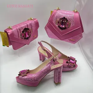 Luigi Salgati High-Heeled Sandals with Rhinestone Bow & Matching Handbag Set for Women in European Sizes 37-42