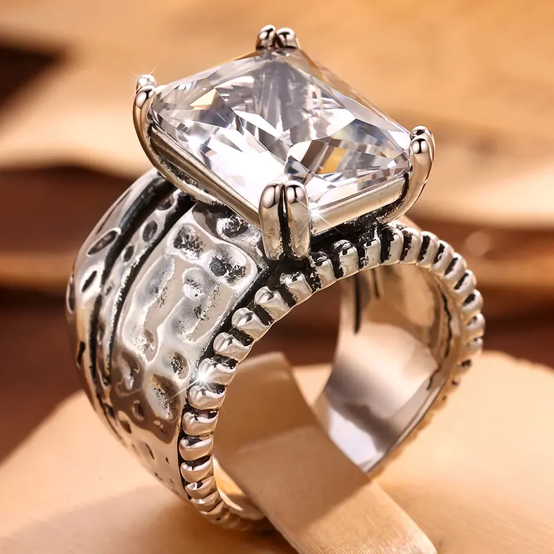 Female Vintage Elegant Geometric Rectangular Crystal Statement Ring - Copper Metal Layered Boho Chic Costume Jewelry for Wedding, Party Wear, Boho Chic Outfits, Layered Look