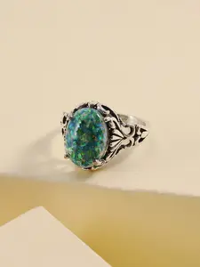 Vintage Carved Australian Opal Ring, Handcrafted Gemstone Jewelry, Unique Gift Idea for Her, Elegant Statement Accessory, Statement Rings