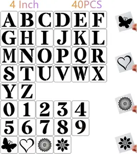 4 Inch Letter Stencils and Numbers,40 Pcs Reusable Plastic Large Alphabet Art Craft Stencils for Painting on Wood, Wall, Fabric, Rock, Chalkboard,Signs, DIY Art Projects HFHungkeong