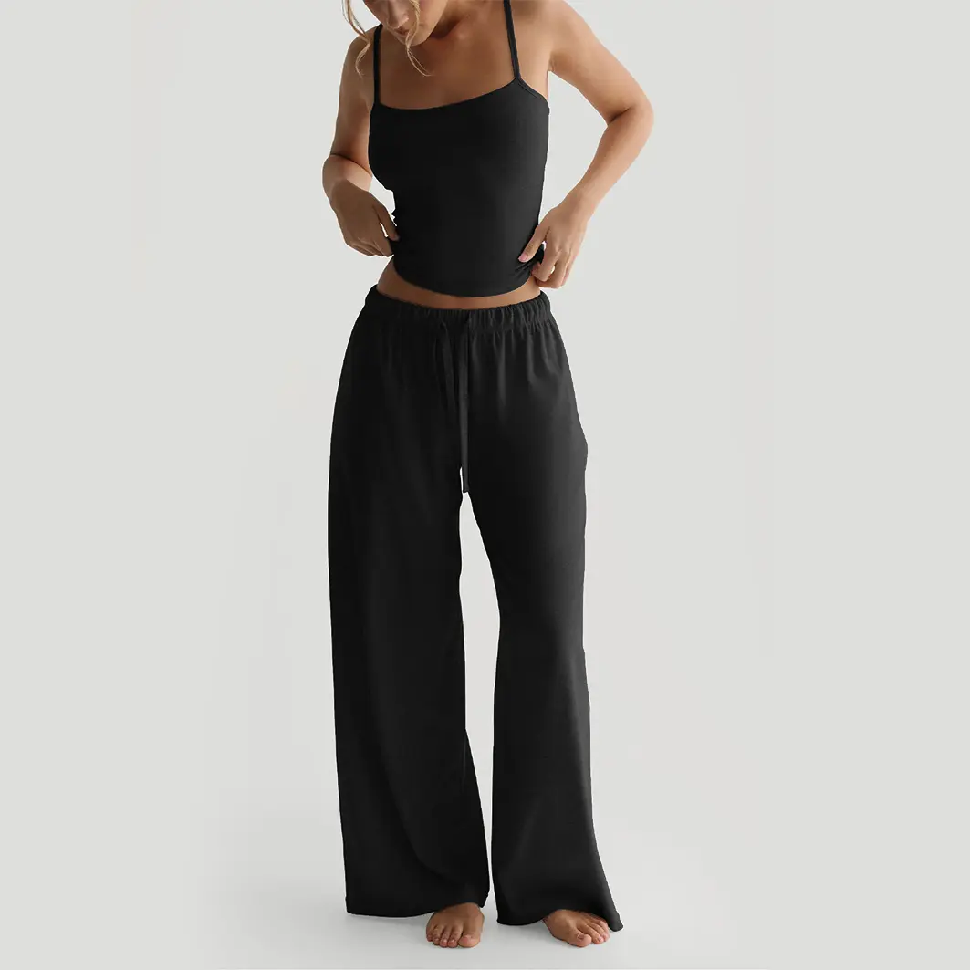 Women's 2-Piece Activewear Workout Set - Sports Tank Top & Casual Wide-Leg Pants, Breathable Sporty Outfits, Athleisure Gym Clothes, Casual Athletic Sportswear, Solid-Color Matching Activewear Set for All Seasons, Everyday Basics