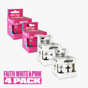 4 Pack Faith Wrist Tape, White and Pink Cross, Christian Athletic Tape, Baseball Drip, Football Drip, Soccer Drip