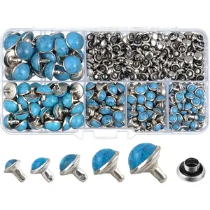 240 Sets Blue Turquoise Rivets Rapid Rivets Studs Belt Bag Shoes Garment Leather Craft Rivets for DIY Making (Mixed Sizes)
