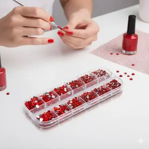 Professional 3D Crystal Beads for DIY Nail Art: High-Quality Rhinestones in Portable 12-Compartment Case. Honeycomb Design, Magnetic Snap Lid, Moisture-Proof, Salon-Grade Accessories with Metallic Gradient. Anti-Dust & Splash Resistant.